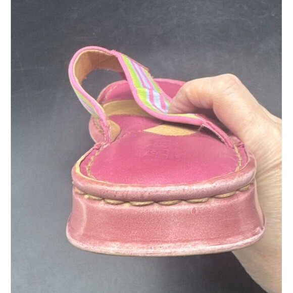 BORN Women’s PINK Leather w/ Stripes FlipFlop Slip On Flat Sandals Sz 8-8.5 - Picture 6 of 15